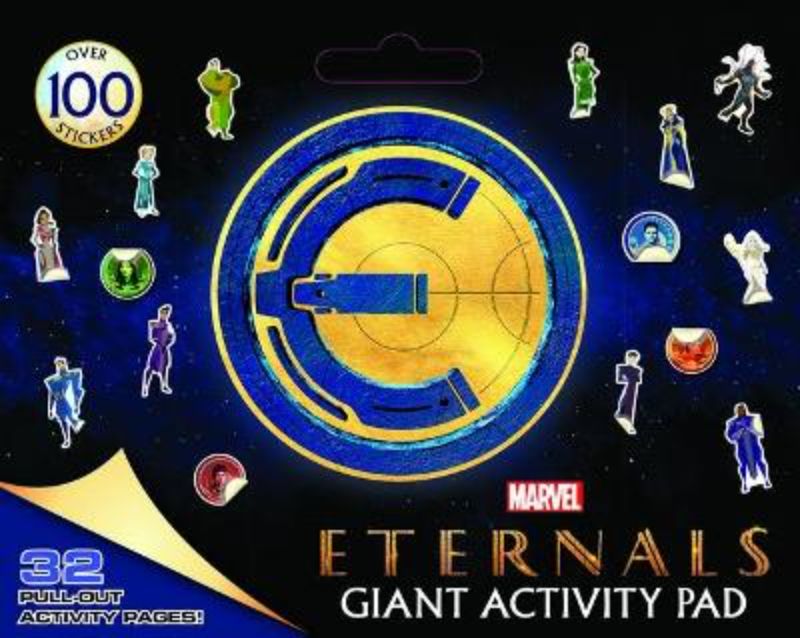 Giant Marvel activity pad for kids featuring 32 fun pages of coloring, puzzles, mazes, and stickers for creative play.