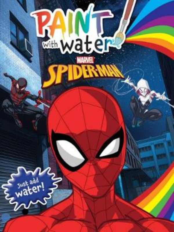 Spider-Man: Paint with Water book featuring interactive water-activated paint for kids to color their favorite Marvel characters.