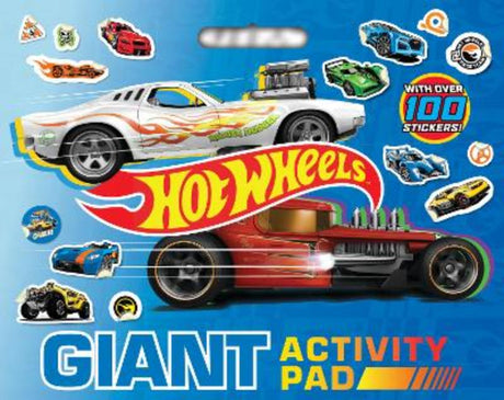 Hot Wheels Giant Activity Pad featuring 32 pages of fun and over 100 stickers for creative adventures and skill development.