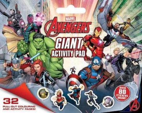 Activity pad featuring Avengers characters with puzzles, coloring, mazes, and stickers for creative fun.