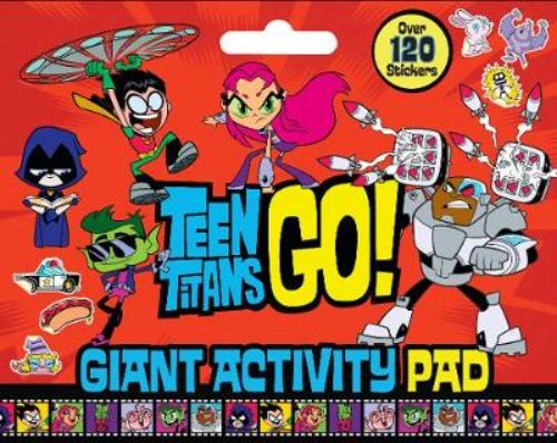 Giant Teen Titans Go! Activity Pad with 32 tear-out pages for puzzles, coloring, and stickers featuring favorite superheroes.