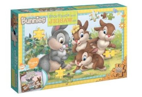 Disney Bunnies Storybook and Jigsaw Set featuring Thumper's adventure and a 100-piece colorful puzzle for young children.