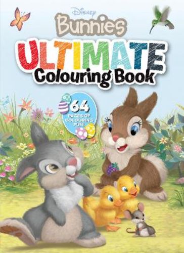 Colouring book featuring Thumper, his sisters, and forest friends with 64 delightful illustrations for kids' creativity.