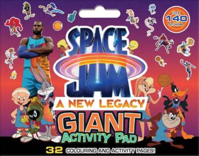 Colorful Space Jam: A New Legacy Giant Activity Pad featuring 32 pages of puzzles, games, and coloring for creative fun.