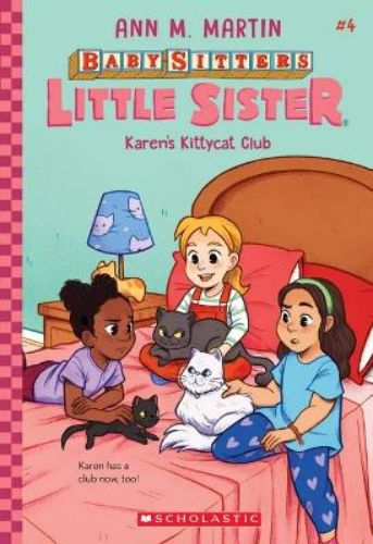 Illustration of Karen and her friends in a colorful adventure, surrounded by their beloved kittens in the Kittycat Club.