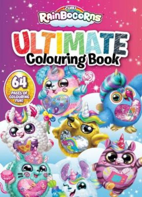 Colorful activity book featuring 60+ pages of Rainbocorns designs for creative coloring fun and imagination.