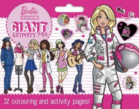 Giant activity pad featuring Barbie, filled with coloring pages, games, and stickers for imaginative play and career exploration.