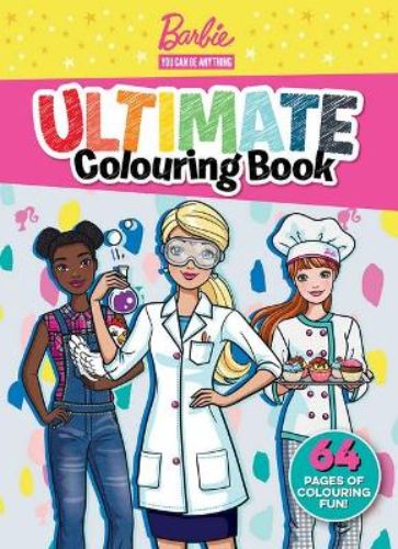 Coloring book featuring Barbie in various careers, encouraging creativity and imagination for children aged 3 and up.