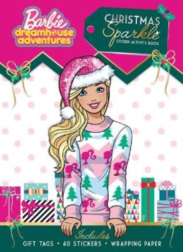 Barbie Dreamhouse Christmas sticker book with 64 pages of festive activities, coloring, and fun holiday stickers.