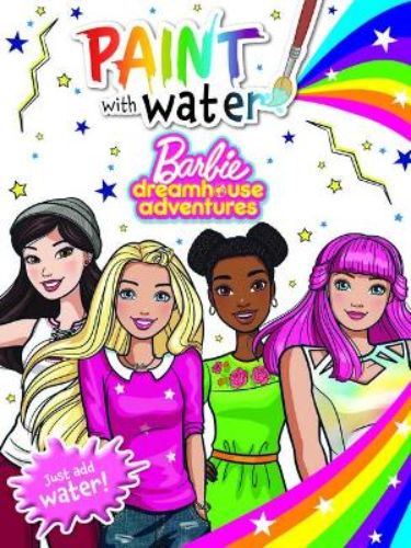 Colorful activity book featuring Barbie and sisters, with a magic paint palette for creative water painting fun.