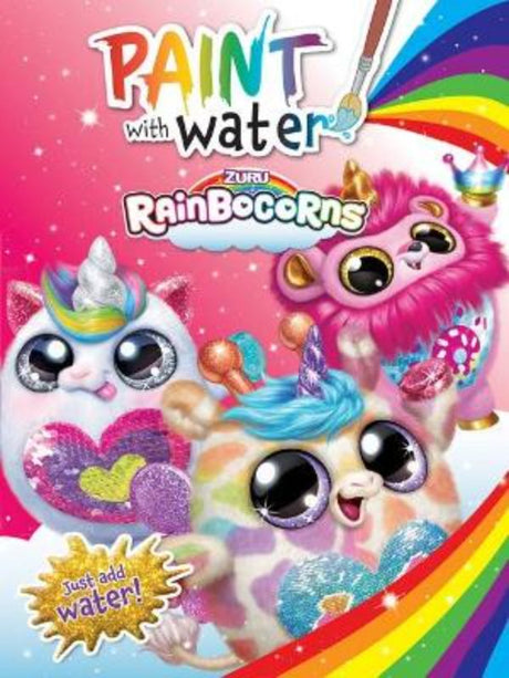 Colorful activity book featuring 32 pages of Rainbocorns characters to paint with water—perfect for young artists!