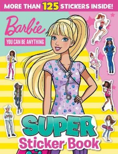 Interactive sticker book featuring Barbie, with over 100 stickers and fun activities inspiring kids to dream big.