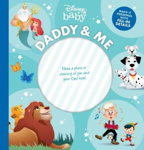 Interactive keepsake book featuring Disney characters, designed to capture father-child memories with illustrations and spaces for notes.