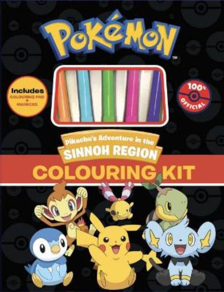 PokeMon Sinnoh Region Colouring Kit featuring 48 pages of beloved characters like Pikachu and Piplup for creative fun.