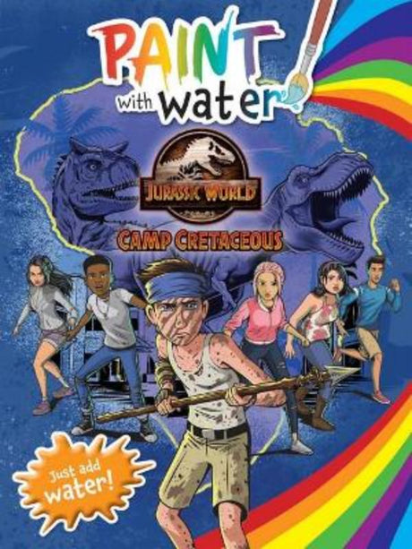 Activity book featuring Jurassic World characters with a paint palette on each page for young artists to create vibrant scenes.