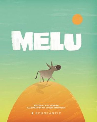 Illustrated hardcover children's book "Melu Pb," featuring a unique mule's adventure in Maori language.
