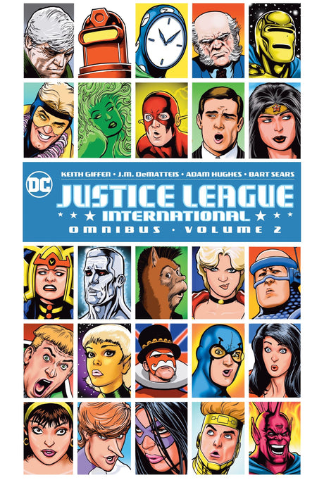 Hardcover collection of Justice League International Vol. 2, featuring Batman and other heroes' satirical adventures from 1987-1996.