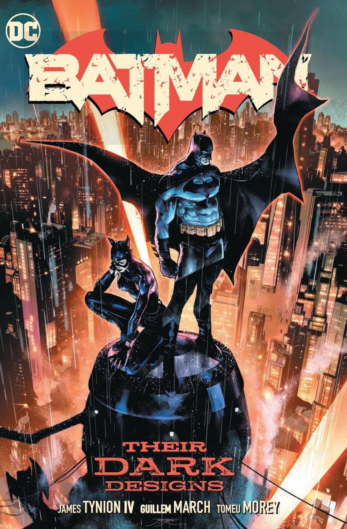 Batman Vol. 1: Their Dark Designs graphic novel cover showcasing intense action, Gotham's villains, and gripping storyline.