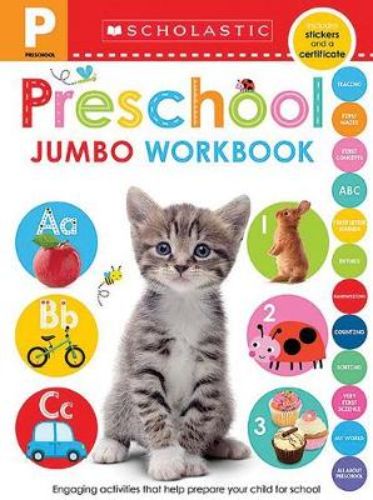 Vibrant Preschool Jumbo Workbook for ages 3-5, featuring engaging activities for early learning and skill development.