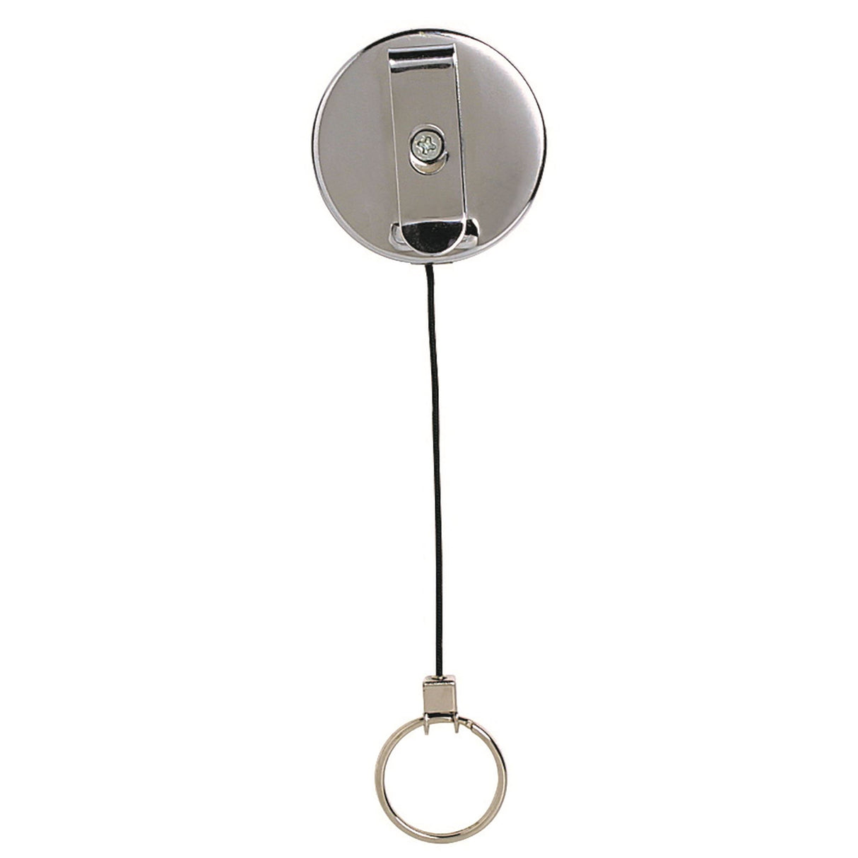 Rexel ID retractable metal key holder with nylon cord, featuring a clip for attachment and a 70cm cord for easy access to keys.