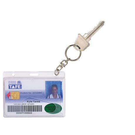 Rigid card holders with key ring, 10-pack; durable, versatile for ID storage, portrait/landscape use, perfect for security and fleet cards.