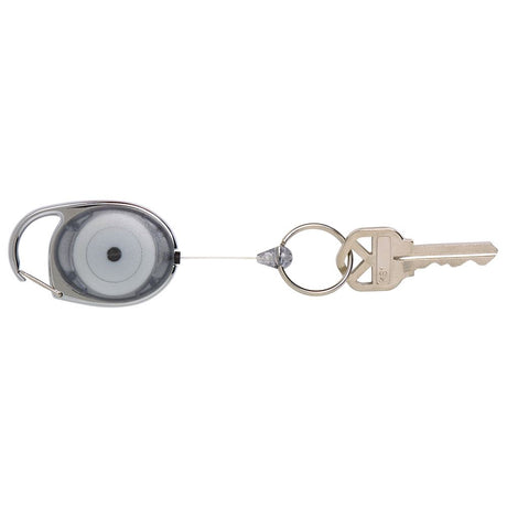 Rexel retractable snap lock key holder in charcoal, features 25mm key ring and 60cm extendable cord for easy access.