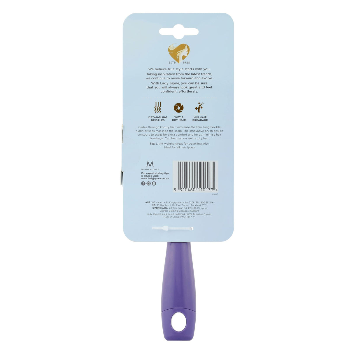 Lady Jayne Flexi-Glide Brush Large for detangling, features flexible bristles for comfort and minimizes hair breakage.