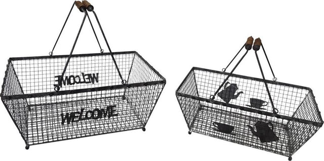 Antique grey storage baskets and serving trays set of 2, perfect for stylish home organization and décor.