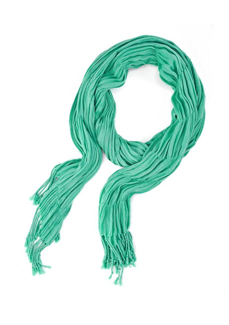 Ladies Monotone Knitted Scarf in Dynasty Green by Biz Collection, featuring fringed ends and a stylish crimped texture.