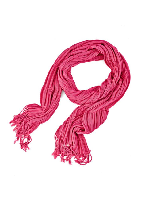 Ladies Monotone Knitted Scarf in vibrant melon, soft viscose, fashionable fringes, perfect for any occasion.