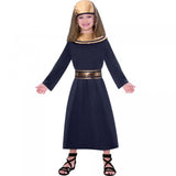 Costume set for boys aged 10-12, featuring a dress, ornate collar, belt, and headpiece for an Egyptian pharaoh look.