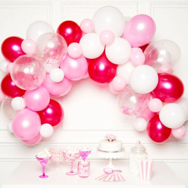 Pink Balloon Garland Kit with 70 premium latex balloons, perfect for DIY decorations at parties and events.