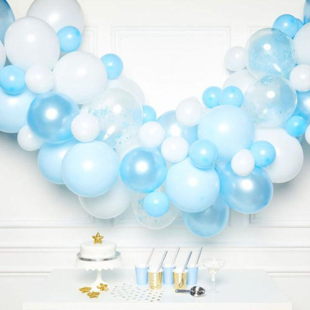 Balloon Garland Kit in blue with 70 assorted balloons and accessories for easy DIY party decoration.