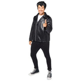 Men's large Costume Grease T-Bird Jacket, black with classic emblem, ideal for themed events and retro styling.