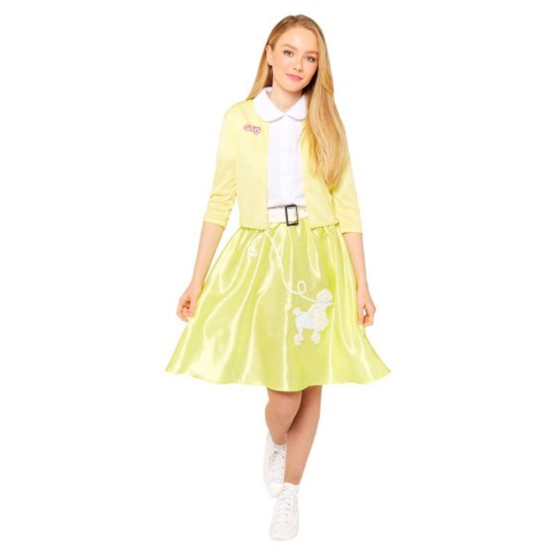 Sandy Summer Nights costume for women, size 8-10, featuring a stylish dress and jacket for 50's themed events.