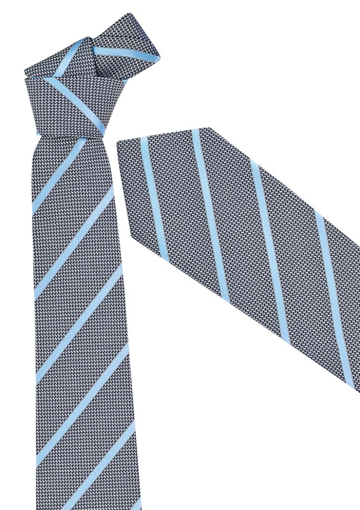 Men's Alaskan Blue tie with contrast stripe, crafted from 100% polyester, perfect for formal and business occasions.