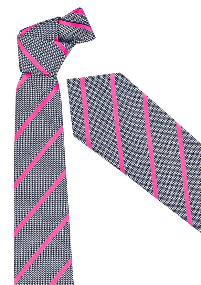 Men's melon tie with a single contrast stripe, made from durable polyester, perfect for formal and casual occasions.