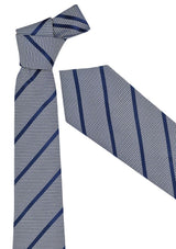 Men's Patriot Blue tie with a single contrast stripe, crafted from durable polyester for formal occasions.