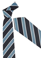 Men's wide stripe tie in Alaskan Blue, crafted from 100% polyester, perfect for formal events and business attire.