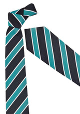 Mens Wide Contrast Stripe Tie in Dynasty Green, showcasing a luxurious polyester finish and striking wide stripe pattern.