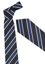 Men's Wide Contrast Stripe Tie in vibrant Patriot Blue, crafted from 100% polyester for style and durability, perfect for any occasion.