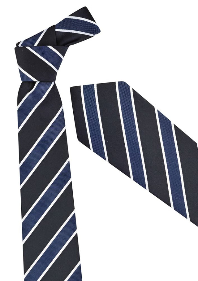 Men's Wide Contrast Stripe Tie in vibrant Patriot Blue, crafted from 100% polyester for style and durability, perfect for any occasion.