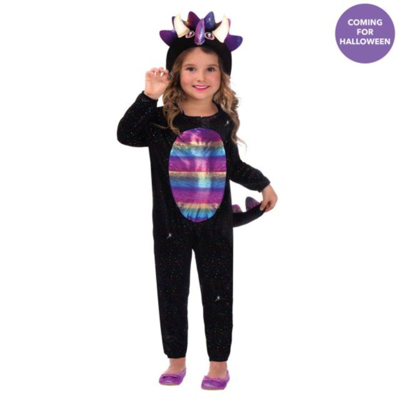 Vibrant dinosaur costume for girls 3-4 years, featuring hood, tail, and headband for imaginative play.