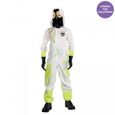 Costume Hazmat Suit for boys 4-6, featuring jumpsuit, hood, and mask for imaginative play and adventure.