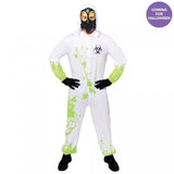 Adult large Costume Hazmat Suit for men, featuring a jumpsuit, hood, and mask, perfect for Halloween and themed events.