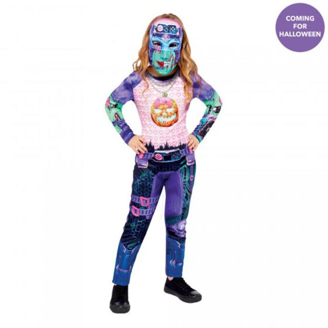 Vibrant Costume Gamer Girl jumpsuit and mask for ages 4-6, perfect for imaginative play and dress-up adventures.