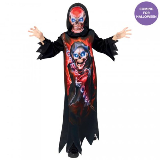 Costume Gaming Reaper for girls 4-6, featuring a stylish jumpsuit and mask perfect for Halloween and themed parties.