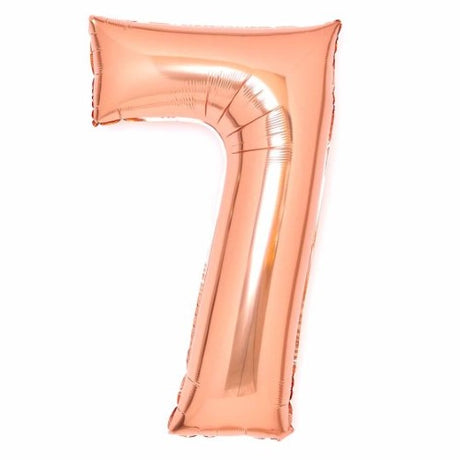 Large rose gold foil balloon shaped like the number 7, perfect for birthdays and celebrations, measuring 53cm x 89cm.