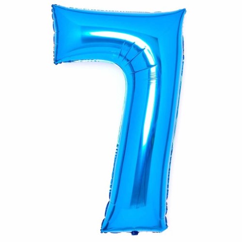 Large blue foil balloon number 7, 53cm wide and 89cm high, perfect for celebrations and eye-catching decor.