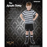 Costume for boys aged 3-4 featuring Pugsley Addams with striped T-shirt, shorts, and socks for Halloween fun.